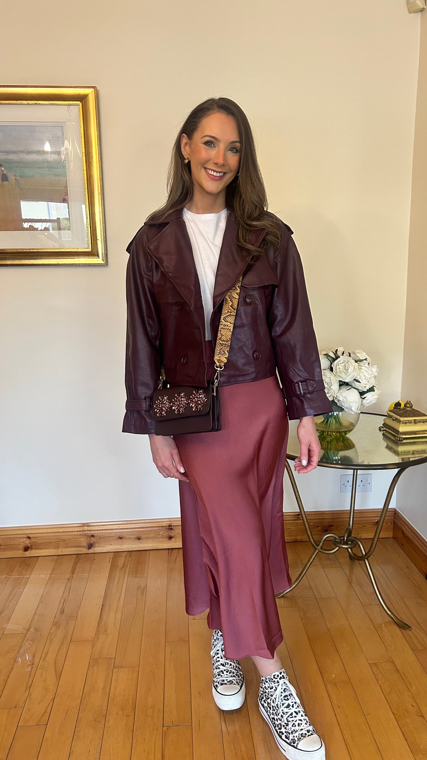 Burgundy Crop Trench Jacket