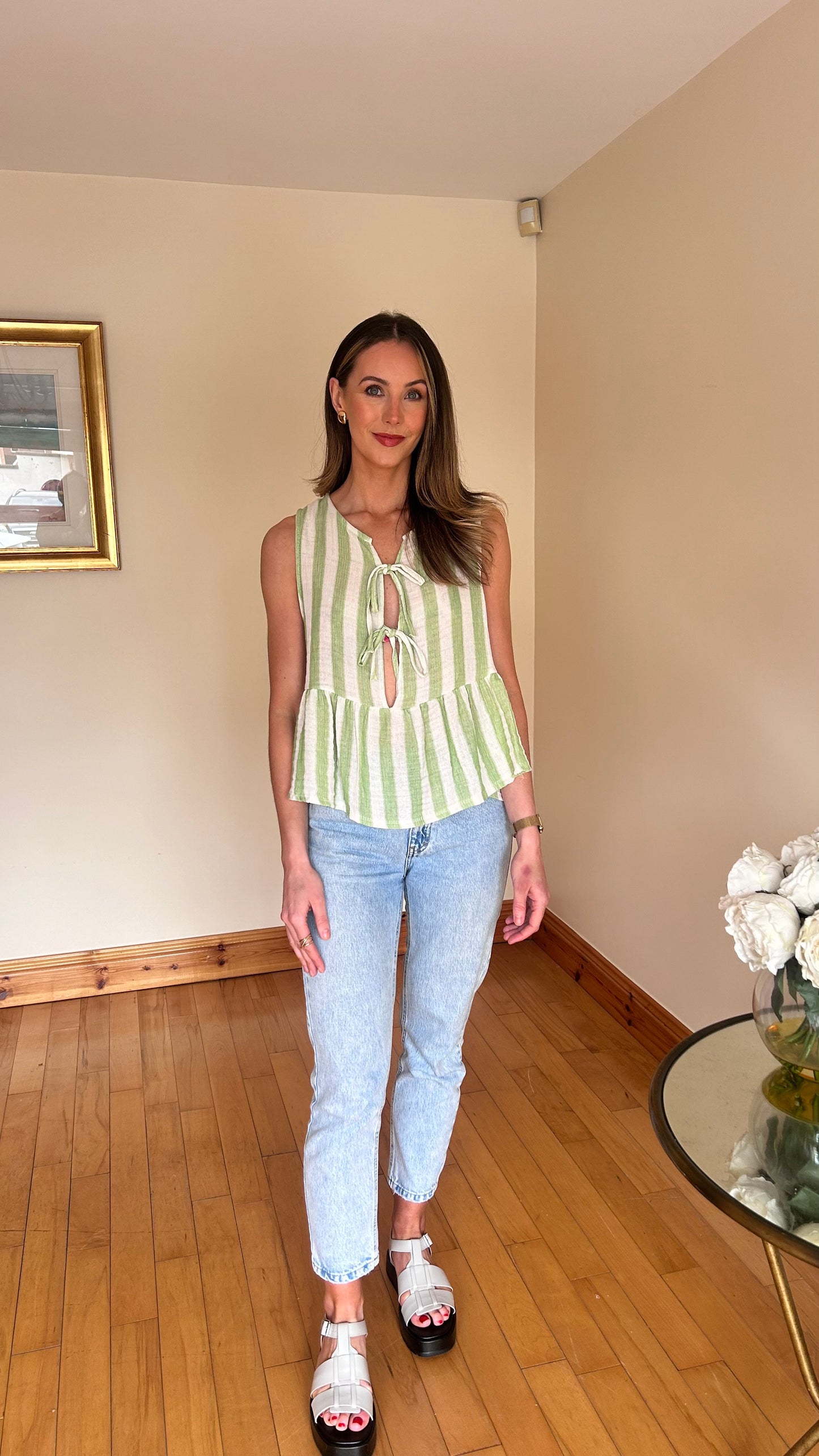 Green Candy Stripe Tie Top